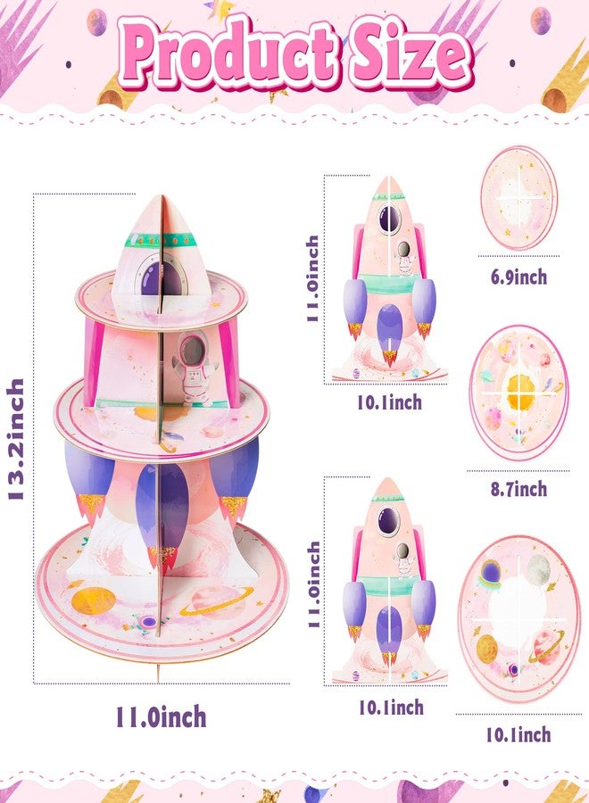 ANGOLIO 3 Tier Watercolour Outer Space Cupcake Stand Outer Space Party Supplies Cake Stand for Kids Birthday Party Decorations Solar System Theme Dessert Tower Display Baby Shower Birthday Supplies - Image 2
